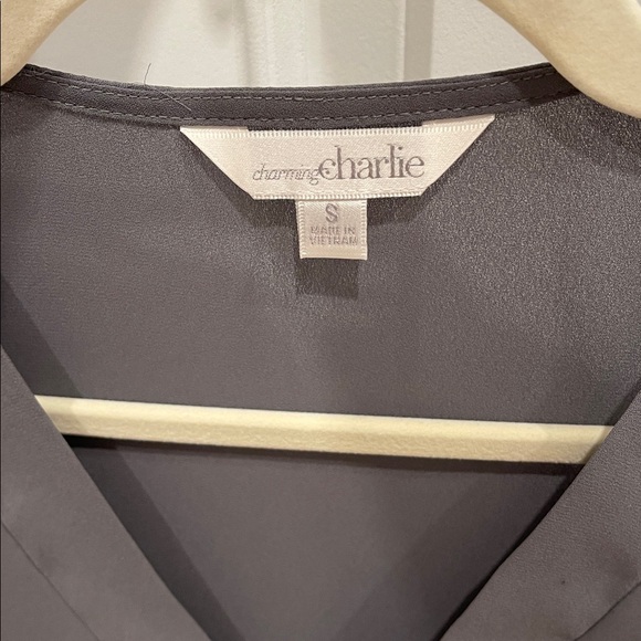 Charming Charlie Charcoal V-Neck Blouse - Picture 2 of 2